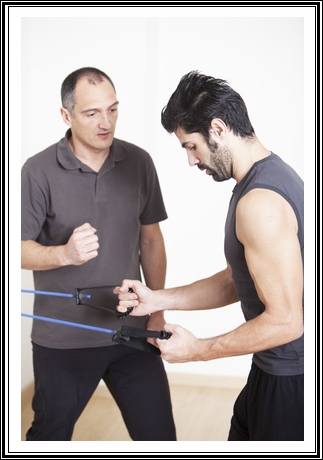 Person performing exercises to prevent and manage bicep tendinitis.