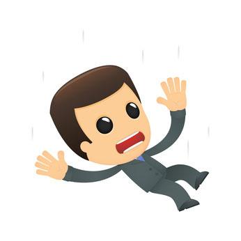 Illustration of a cartoon character falling, symbolizing the need for fall prevention strategies in physical therapy